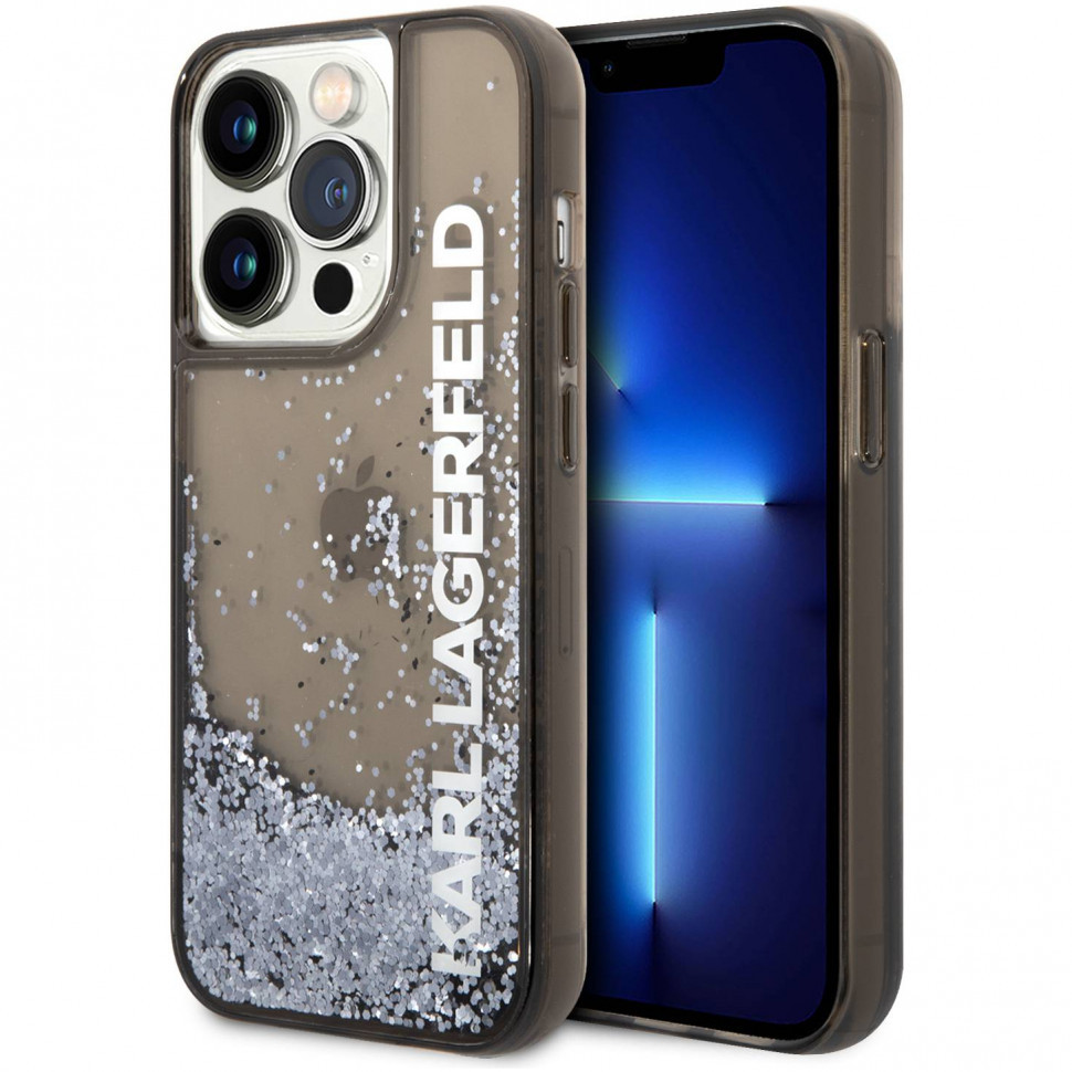 фото Чехол karl lagerfeld liquid glitter elongated logo hard для iphone 14 pro max, черный cg mobile