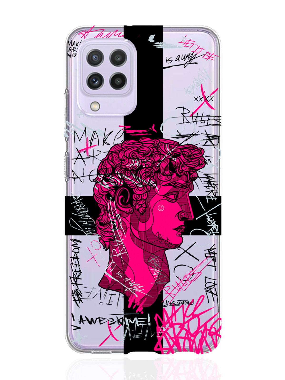 

Чехол MustHaveCase для Samsung Galaxy A22 Голова Давида граффити прозрачный, Прозрачный;розовый;черный, Samsung Galaxy A22 Голова Давида граффити