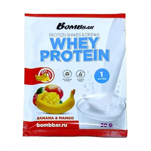 

BOMBBAR Whey Protein shakes & drinks 30 г, 1 шт, вкус: банан-манго