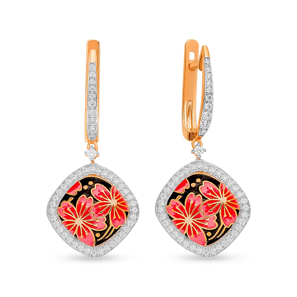 

Серьги подвески из серебра 585Gold 702009697, фианит/эмаль, 702009697