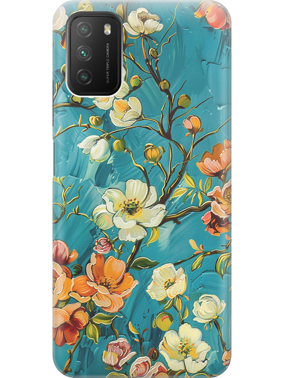 

Силиконовый чехол на Xiaomi Redmi 9T, Poco M3 с принтом "Винтажные цветочки", Прозрачный;белый;голубой, 724142723