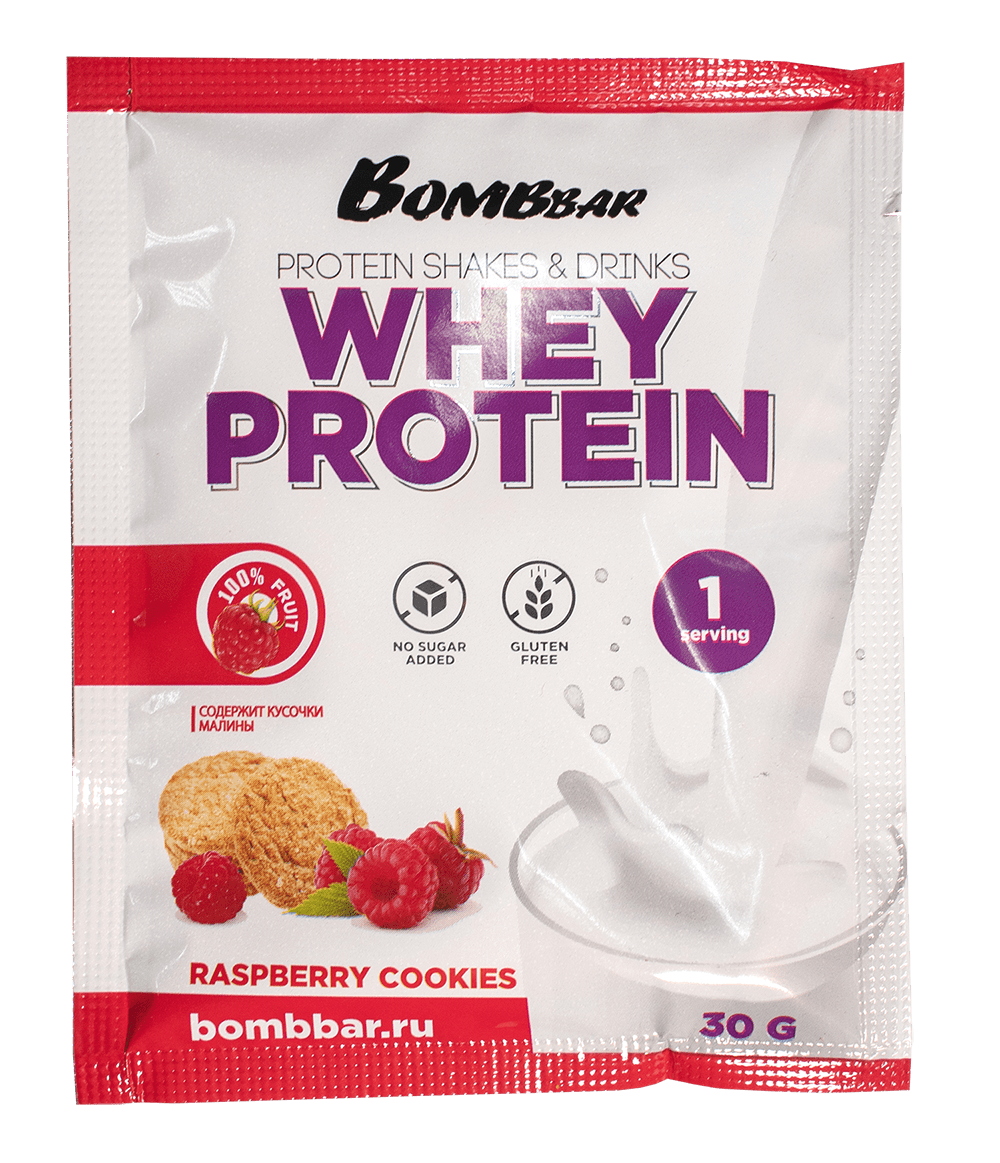 

BOMBBAR Whey Protein shakes & drinks 30 г, 1 шт, вкус: малиновое печенье