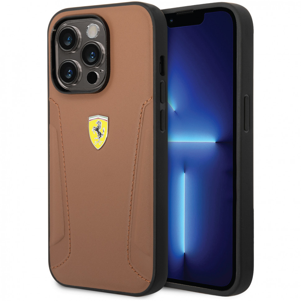 фото Чехол cg mobile ferrari leather stamped sides hard для iphone 14 pro max, коричневый