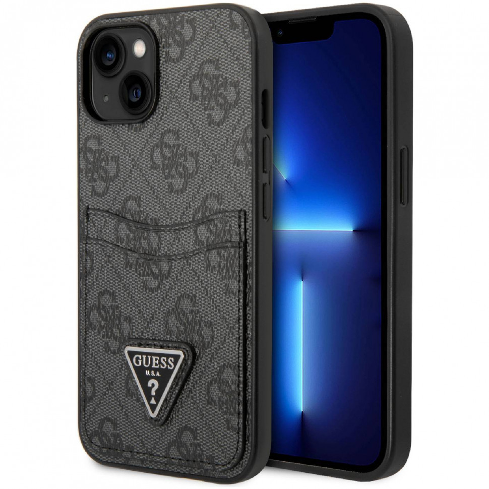 

Чехол Guess PU 4G Double cardslot w Metal triangle logo Hard для iPhone 14 Plus, Черный, PU 4G Double cardslot w Metal triangle logo Hard