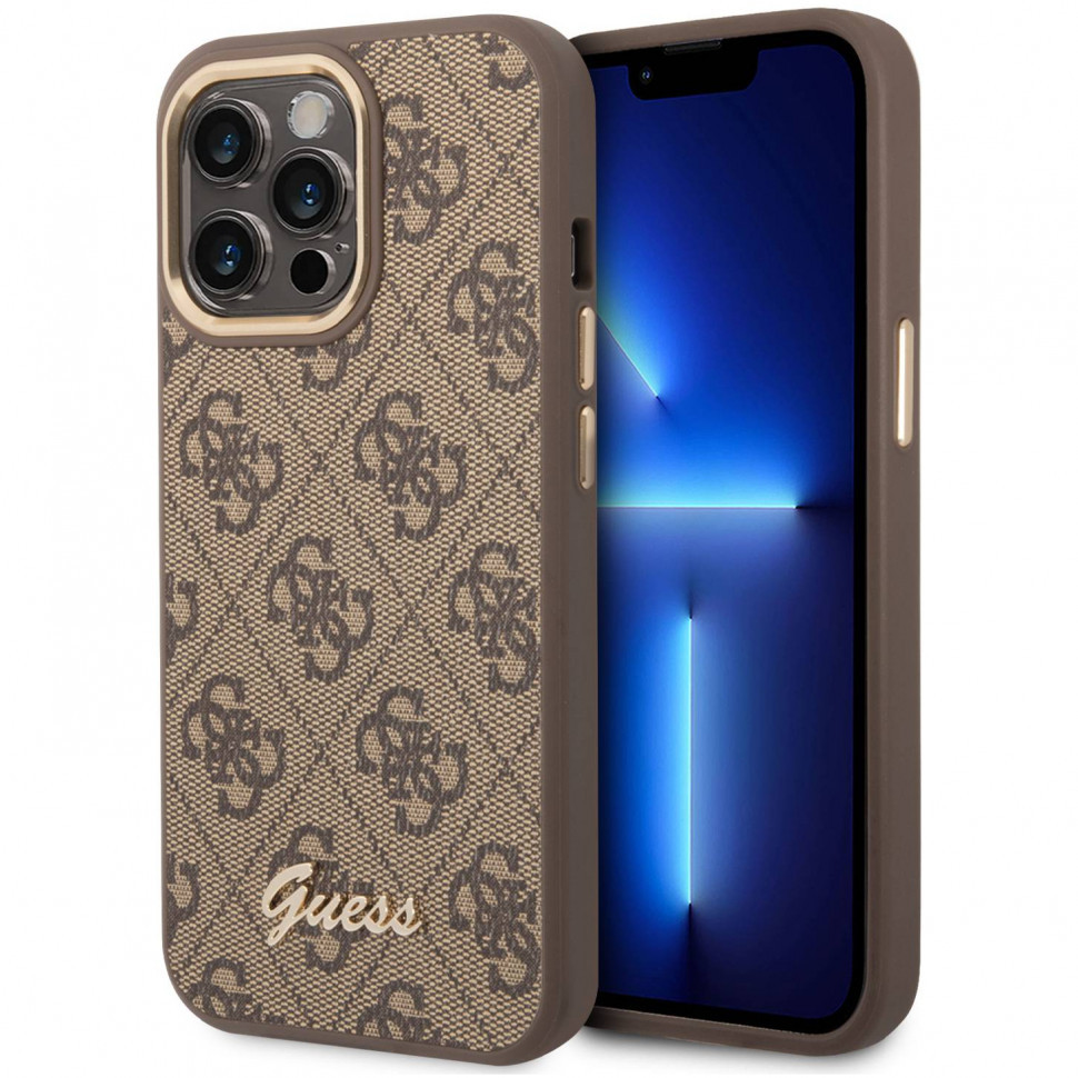 Чехол Guess PU 4G w Script metal logo Hard (MagSafe) для iPhone 14 Pro, Коричневый