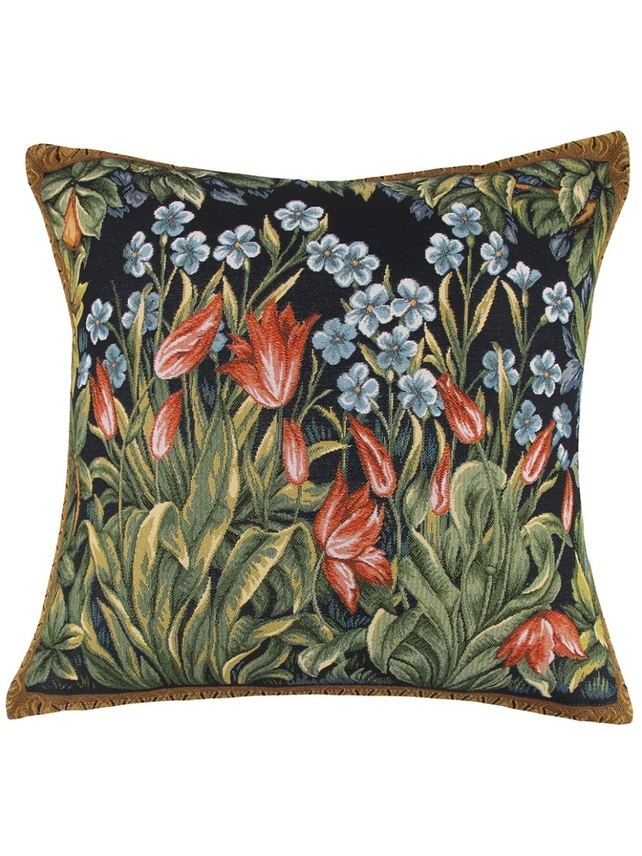 фото Подушка декоративная гобеленовая лесные цветы тюльпаны студия текстильного дизайна