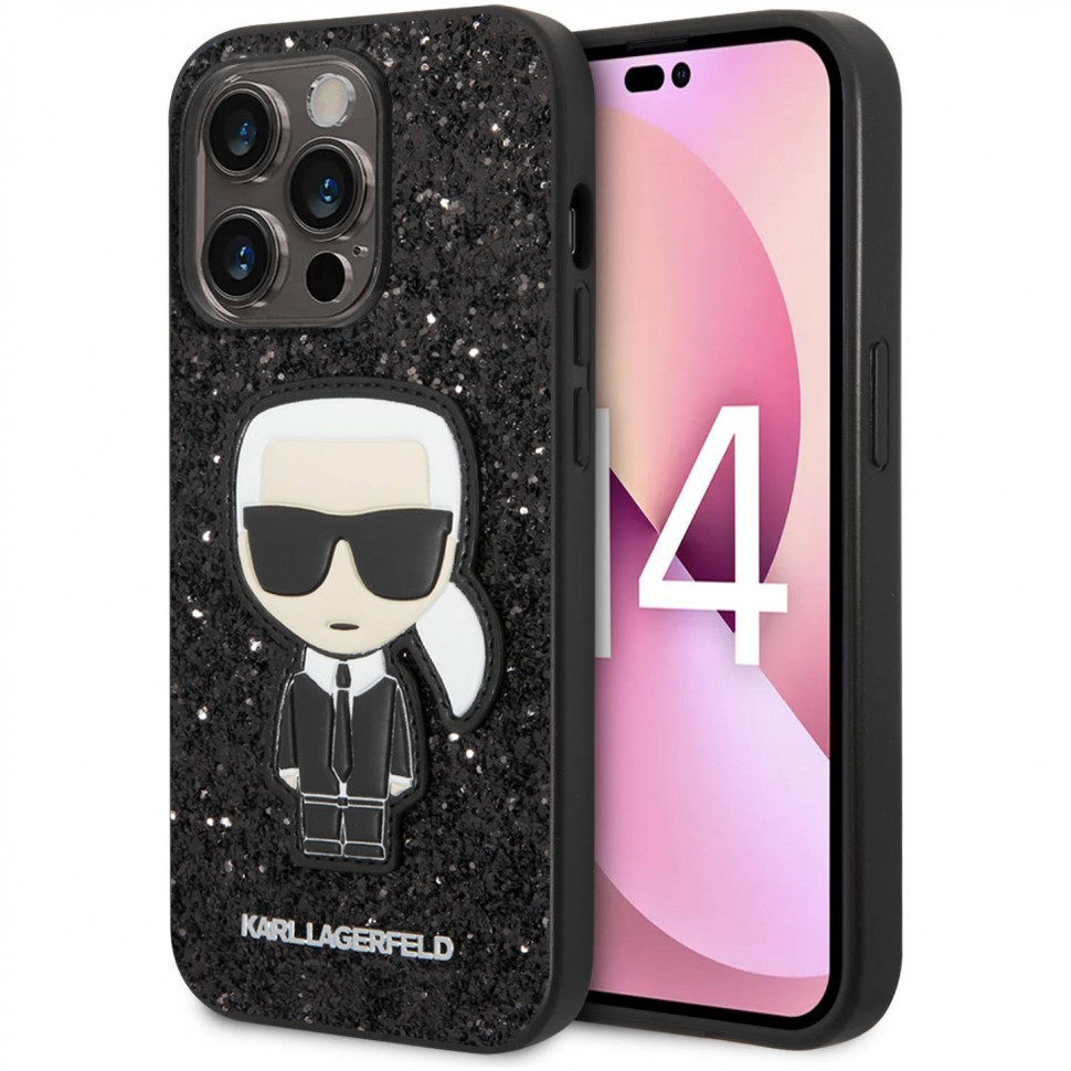 Чехол Karl Lagerfeld Glitter flakes Ikonik patch w Metal logo iPhone 14 Pro Max, Черный