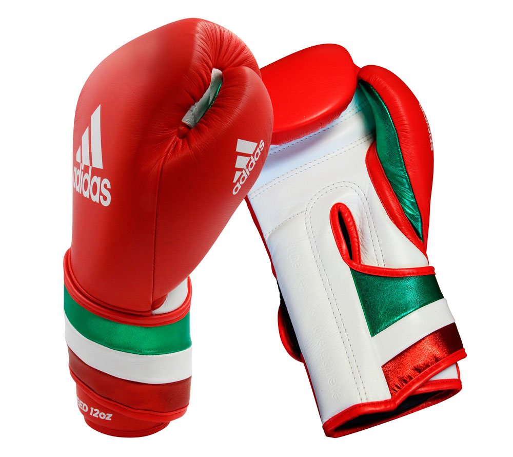 Перчатки боксерские AdiSpeed красно-бело-зеленые (вес 16 унций)