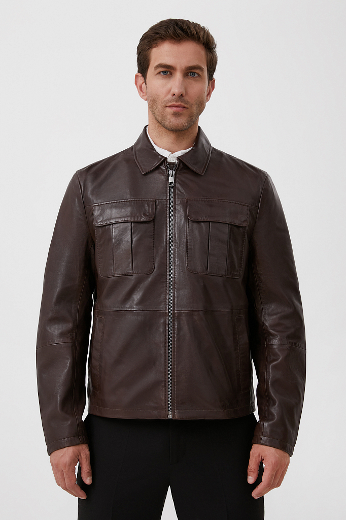 фото Кожаная куртка мужская finn flare fab21801 коричневая m