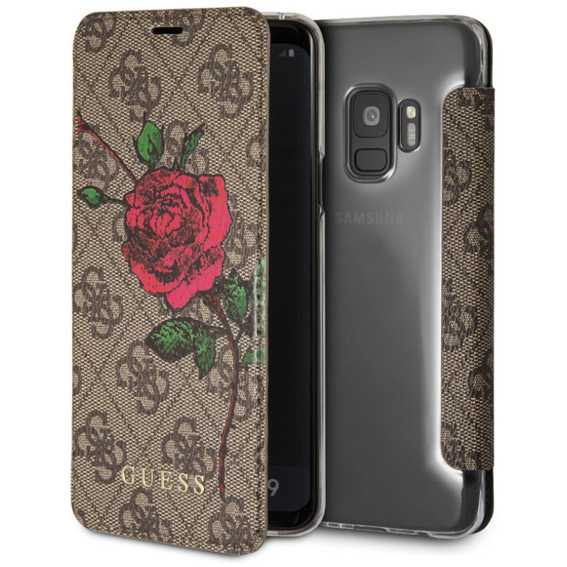 фото Чехол-книжка cg mobile guess flower desire 4g booktype pu/roses для galaxy s9, коричневый