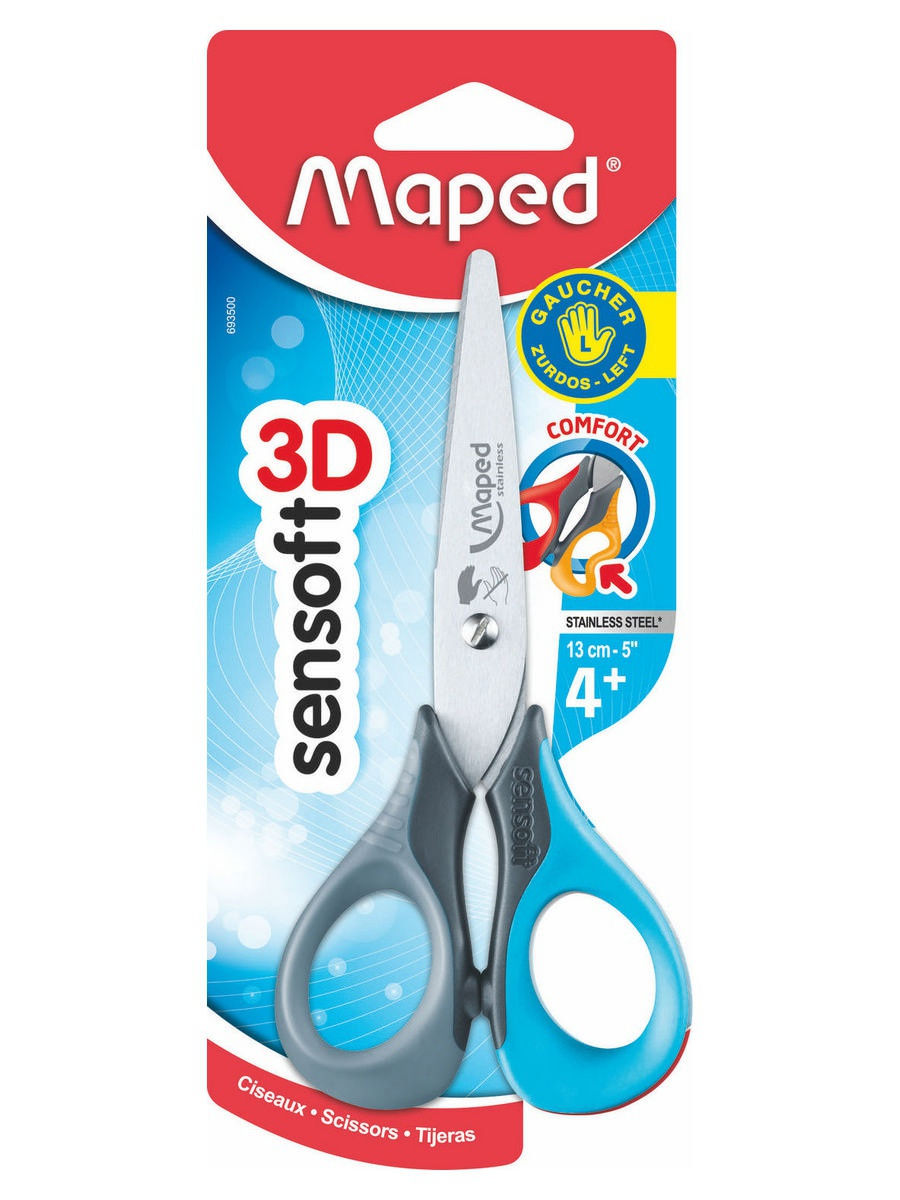 

Ножницы канцелярские детские для левшей 13см MAPED Sensoft 3D серые, SENSOFT