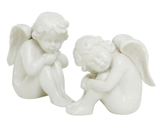 фото Декоративная фигурка сидящий малыш-ангел, фарфоровый, белый, 16 см, разные модели, boltze