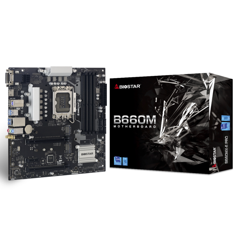 

Плата материнская Biostar B660MX-E PRO Socket 1700, B660, 4xDDR4-3200, D-SUB+DVI-D+HDMI
