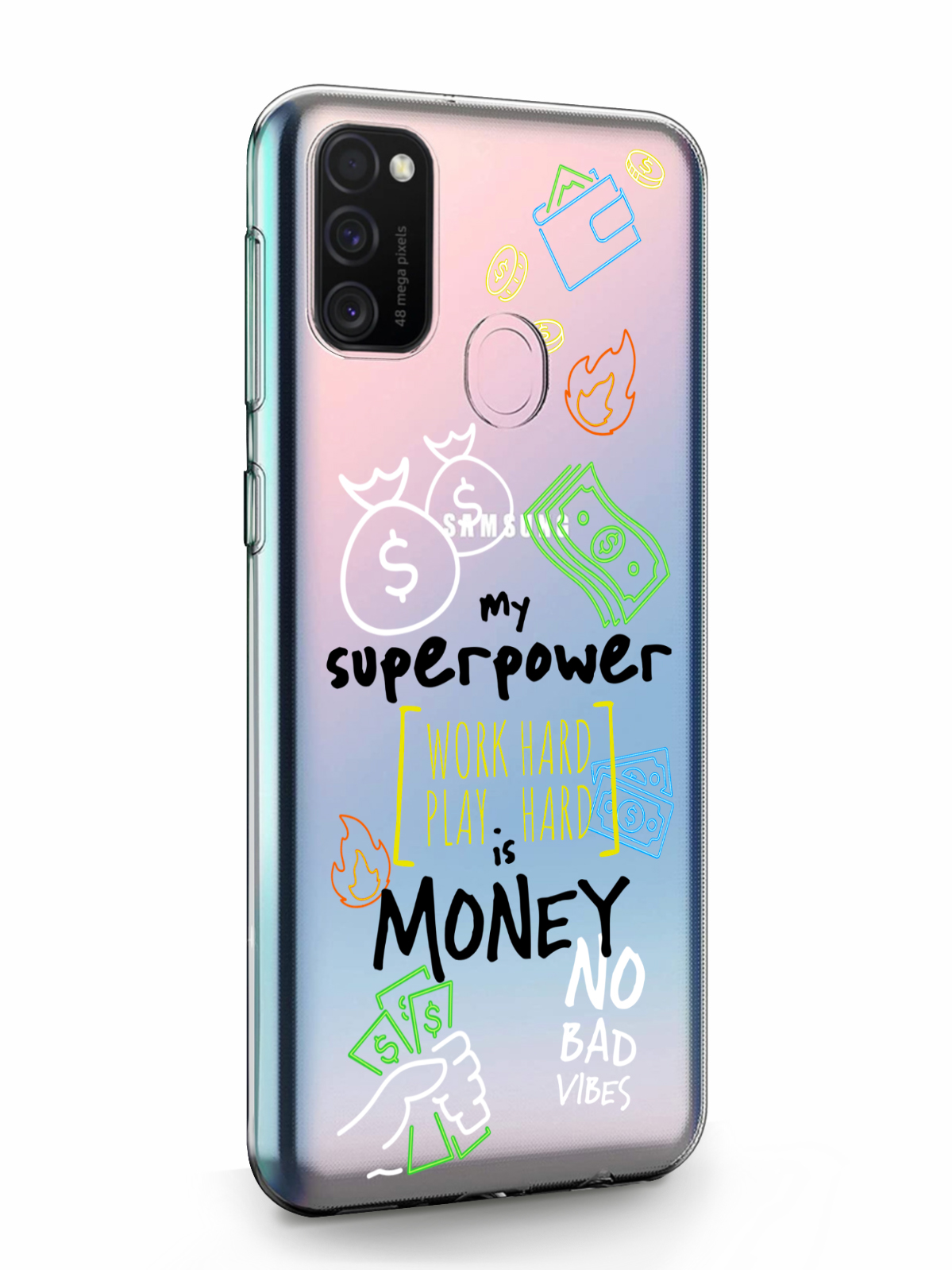 фото Чехол musthavecase для samsung galaxy m21 my superpower is money прозрачный