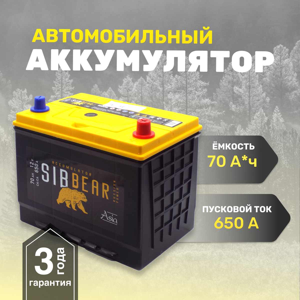 Аккумулятор автомобильный SIBBEAR ASIA 85D26L 70 А*ч о.п 260х175х225