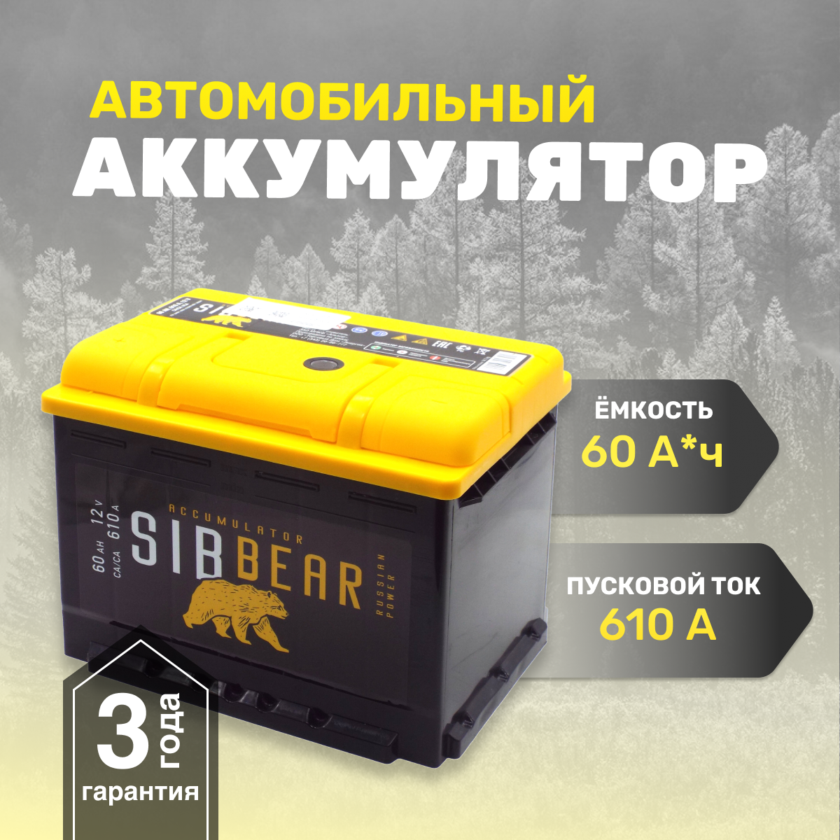 Аккумулятор автомобильный SIBBEAR 60 А*ч п.п 242х175х190