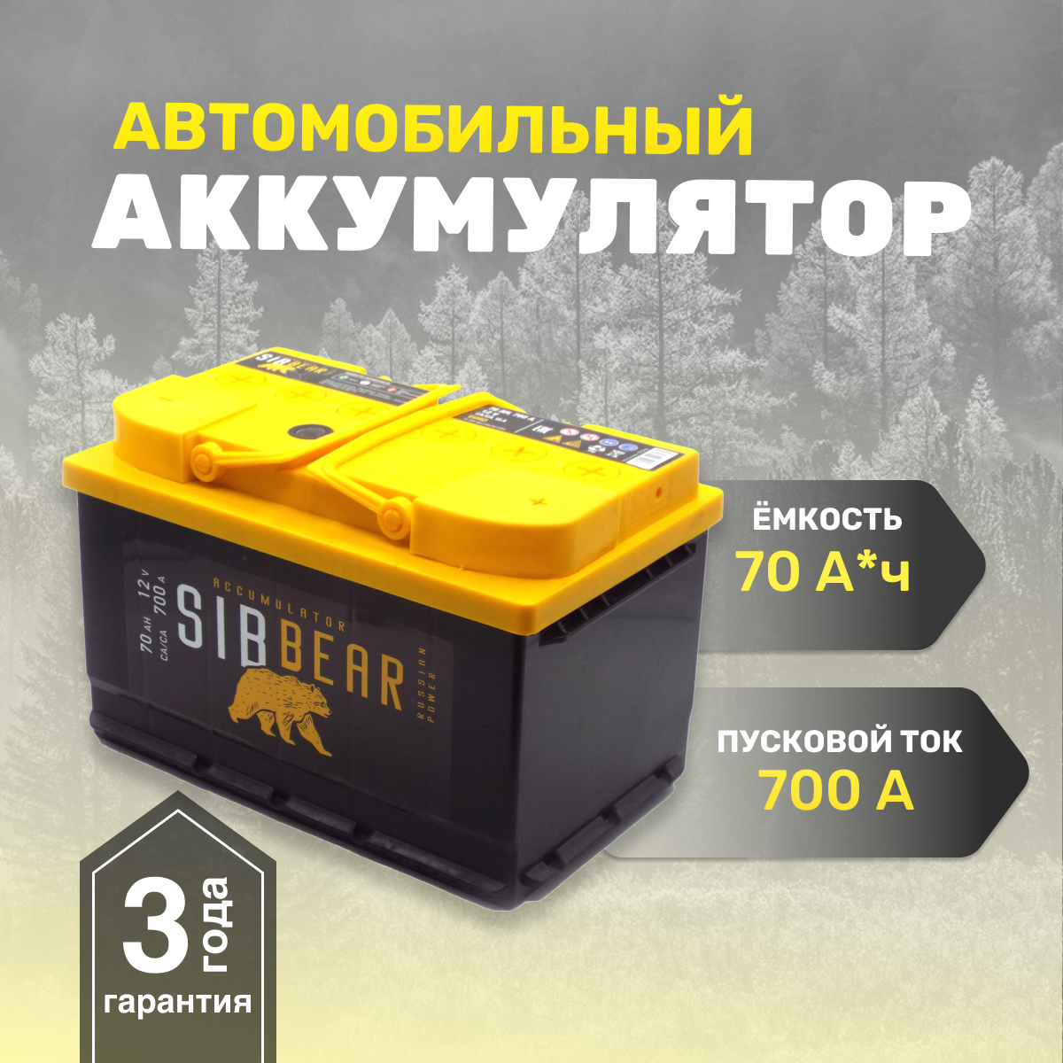 Аккумулятор автомобильный SIBBEAR LB 70 А*ч о.п 278х175х175