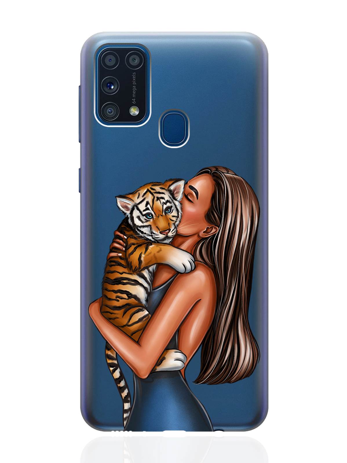 

Чехол MustHaveCase для Samsung Galaxy M31 Девушка с тигренком прозрачный, Прозрачный;бежевый;коричневый, Samsung Galaxy M31 Девушка с тигренком