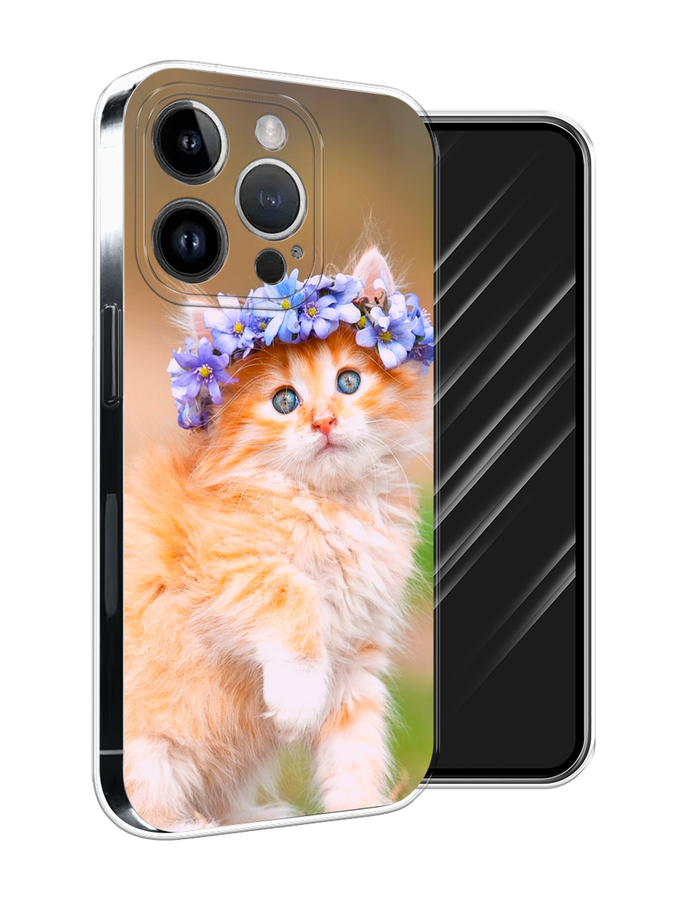 

Чехол Awog на Apple iPhone 15 Pro Max "Рыжий кот в венке", Коричневый;синий, 15850-1