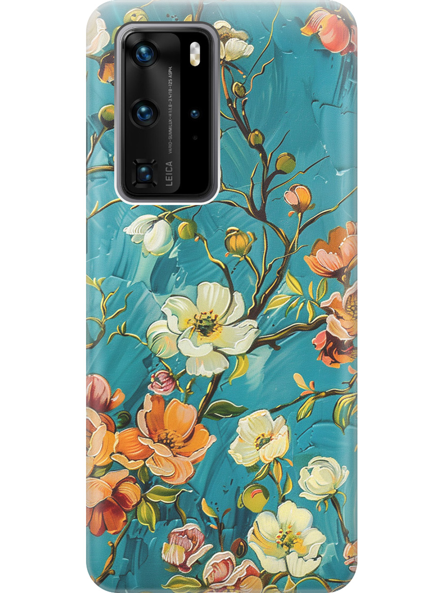 

Силиконовый чехол на Huawei P40 Pro с принтом "Винтажные цветочки", Прозрачный;белый;голубой, 722839223