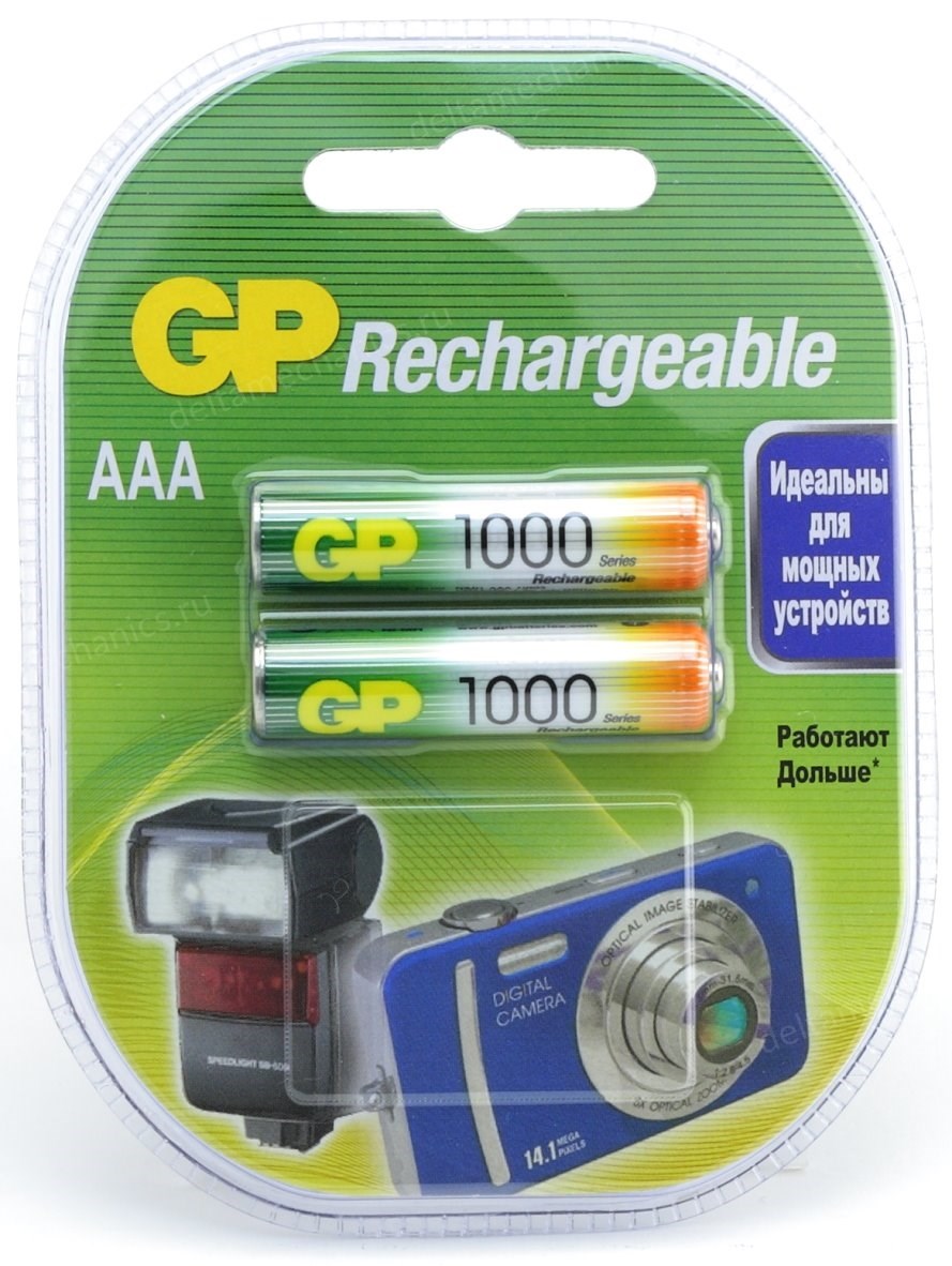 

Аккумуляторы AAA GP 100AAAHC-2 (NiMH, 1.2V, 1000mAh), упаковка 2шт.