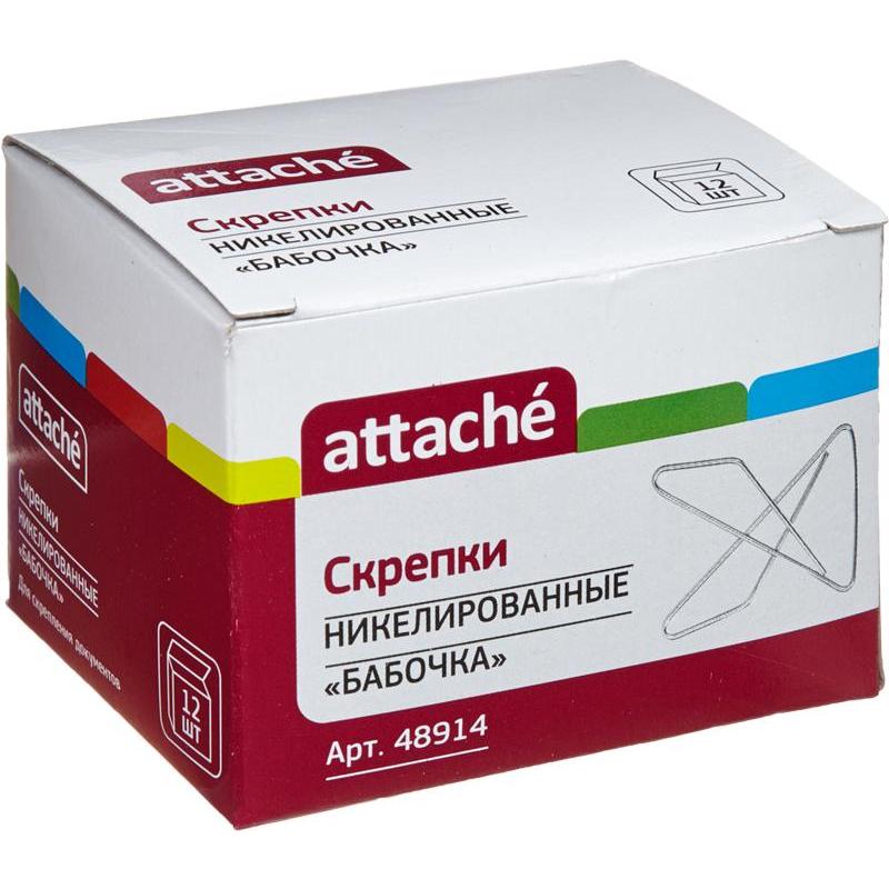 

Скрепки металлические, никелированные "Attache", бабочка, 50 мм, 12 штук