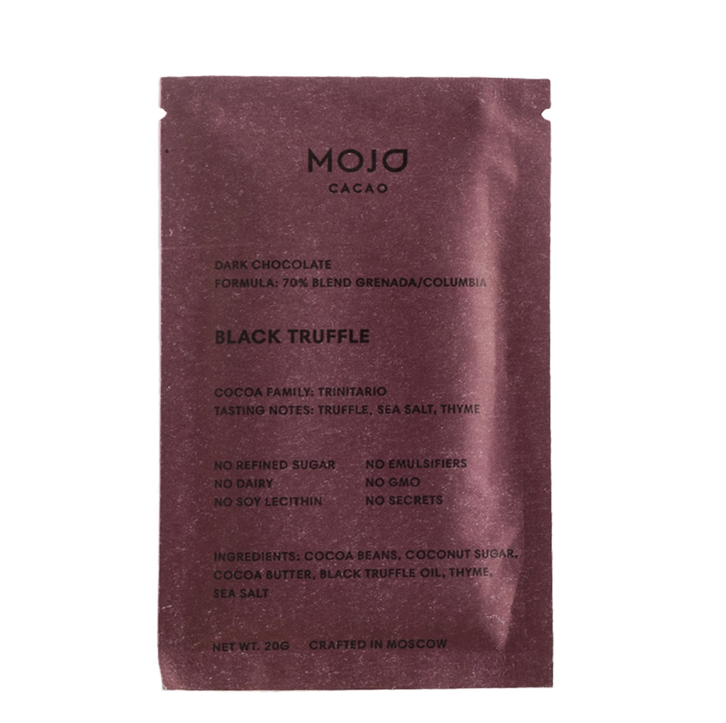 Шоколад горький Mojo Cacao Black Truffle 70% с черным трюфелем 20г Россия