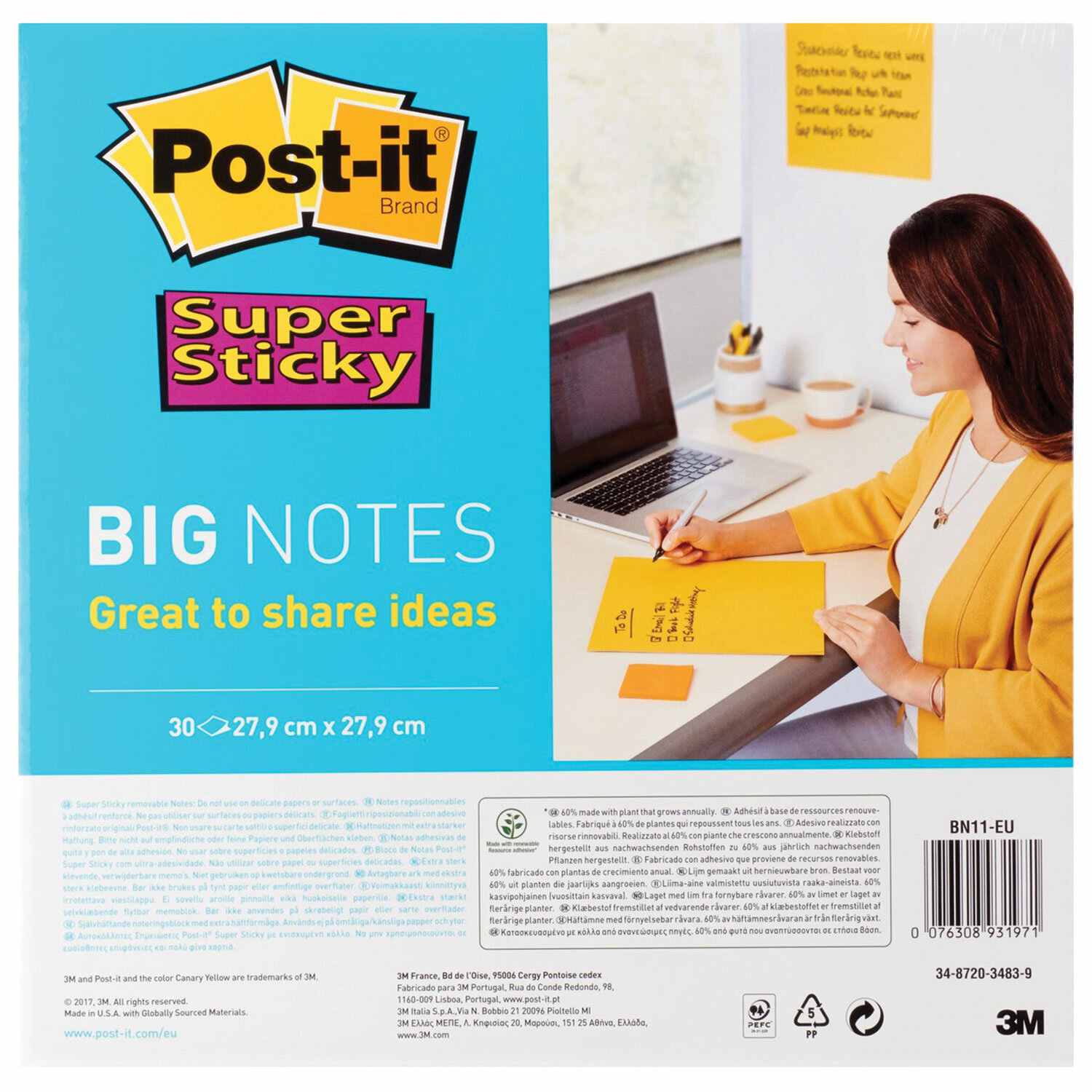 

Стикеры Post-It Super Sticky Большие неоновый желтый, 280х280 мм, 30 л.