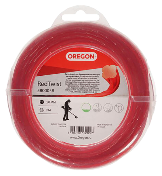Леска для триммера витая круг 3 мм Oregon Red Twisted Line 580005R 9 м