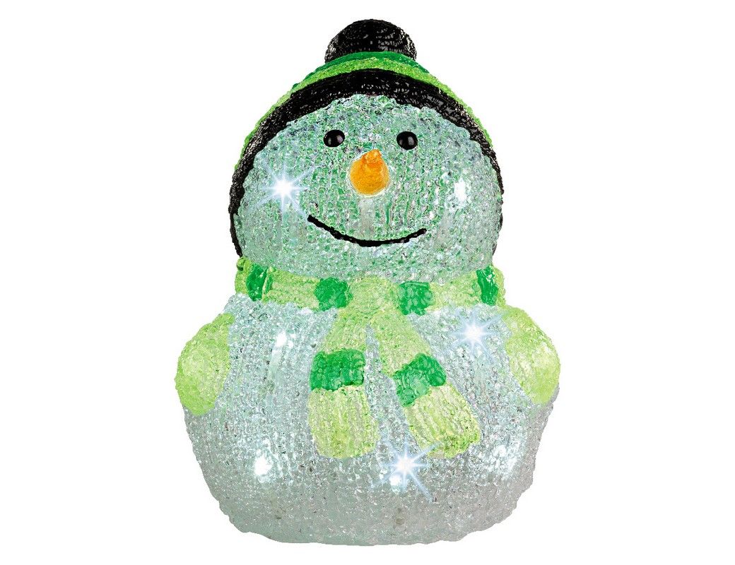 фото Светящаяся фигура снеговик в зелёной шапочке 18x18x24 см kaemingk
