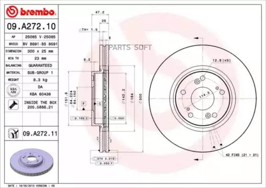 

Тормозной диск brembo комплект 1 шт. 09A27211