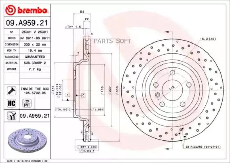 

Тормозной диск brembo комплект 1 шт. 09A95921