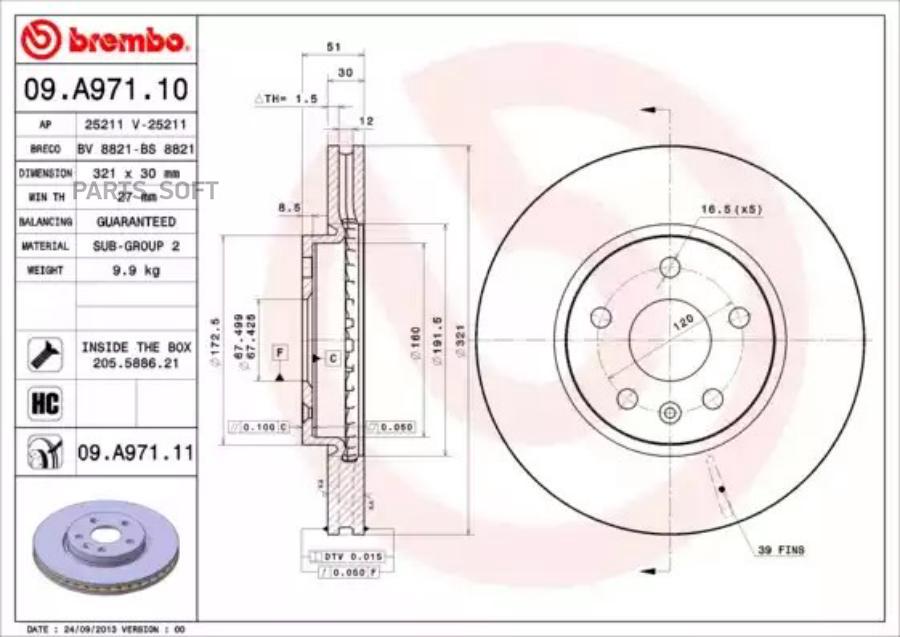 

Тормозной диск brembo комплект 1 шт. 09A97111