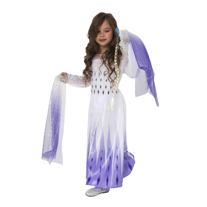 Карнавальный костюм Эльза 2, белое платье, р. 34, рост 134 см карнавальный костюм гном синий р 32 рост 122 128 см