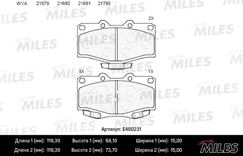 

Колодки Тормозные Toyota Land Cruiser 70/80/90/4 Runner 87- Передние Miles арт. E400231