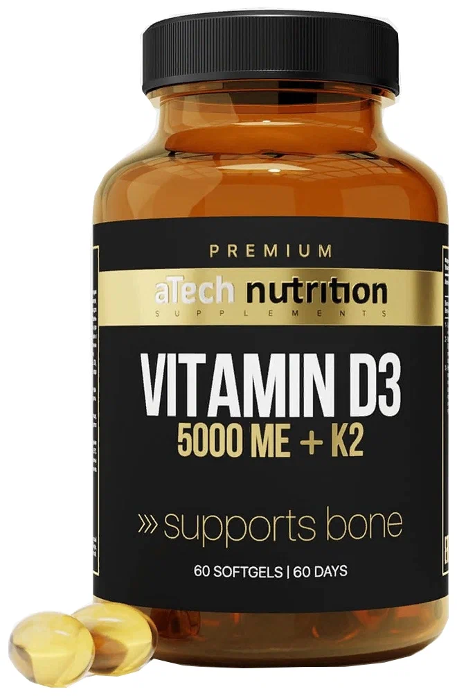 Витамин Д3+К2/D3+K2 aTech nutrition Premium 5000 МЕ капсулы 60 шт.