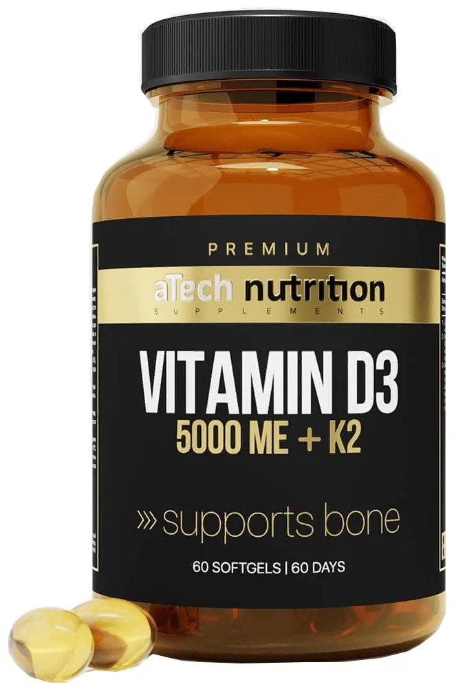 Витамин Д3+К2/D3+K2 aTech nutrition Premium 5000 МЕ капсулы 60 шт. 600008578821