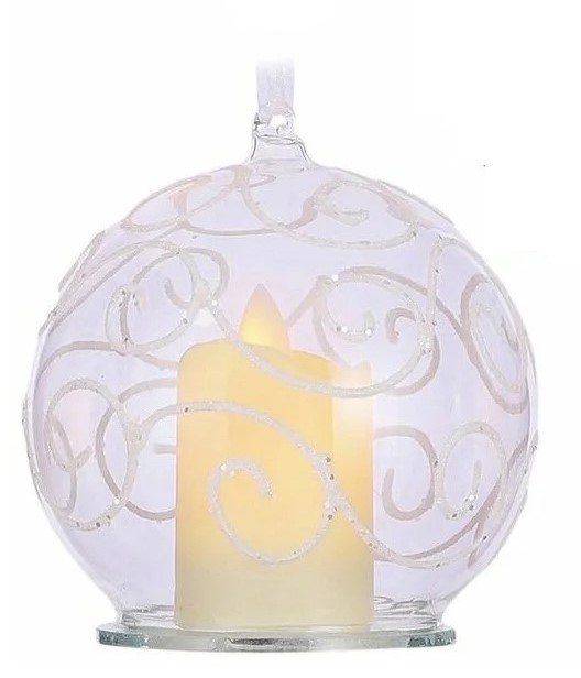 фото Светящееся ёлочное украшение свеча в шаре орнамент завитки 10х10 см edelman