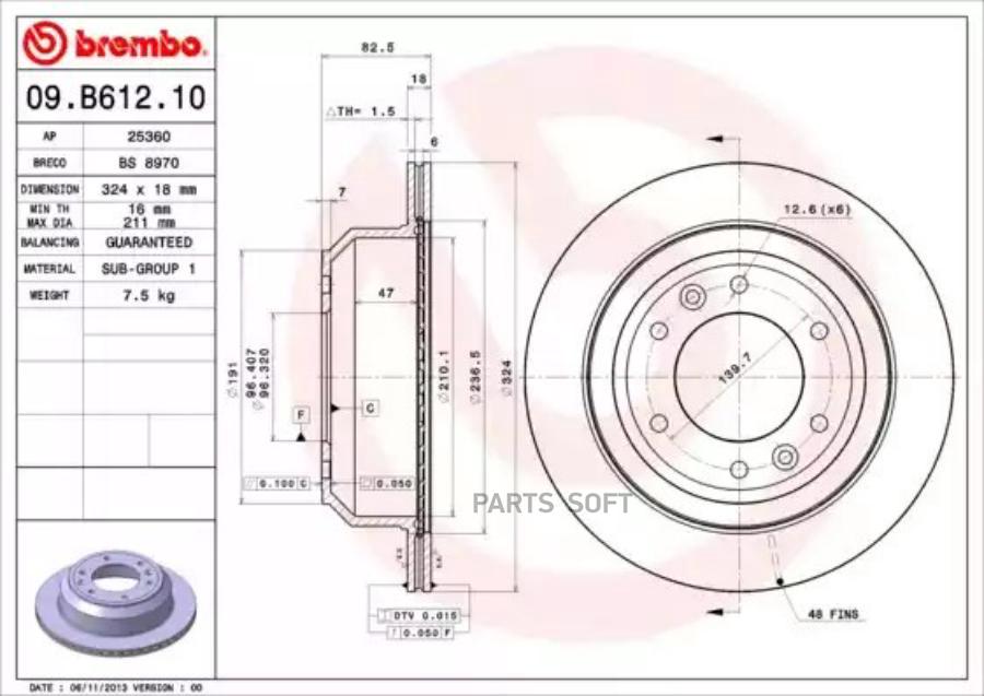 

Тормозной диск brembo комплект 1 шт. 09B61210