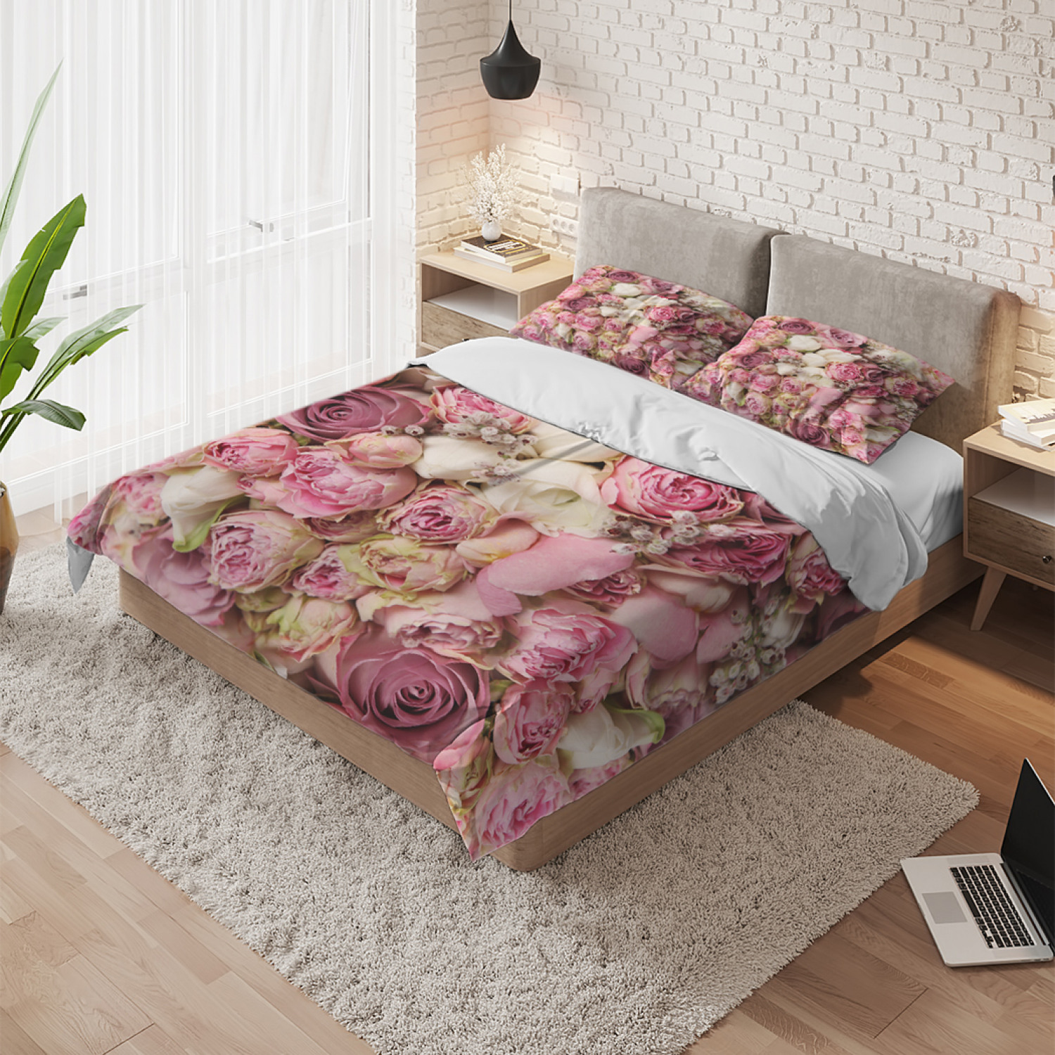 фото Постельное белье ambesonne "розовый букет" (евро), комплект 2х-спальный с наволочками