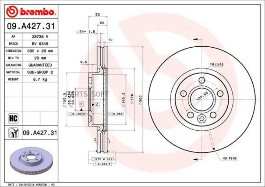 

Тормозной диск brembo комплект 1 шт. 09A42731