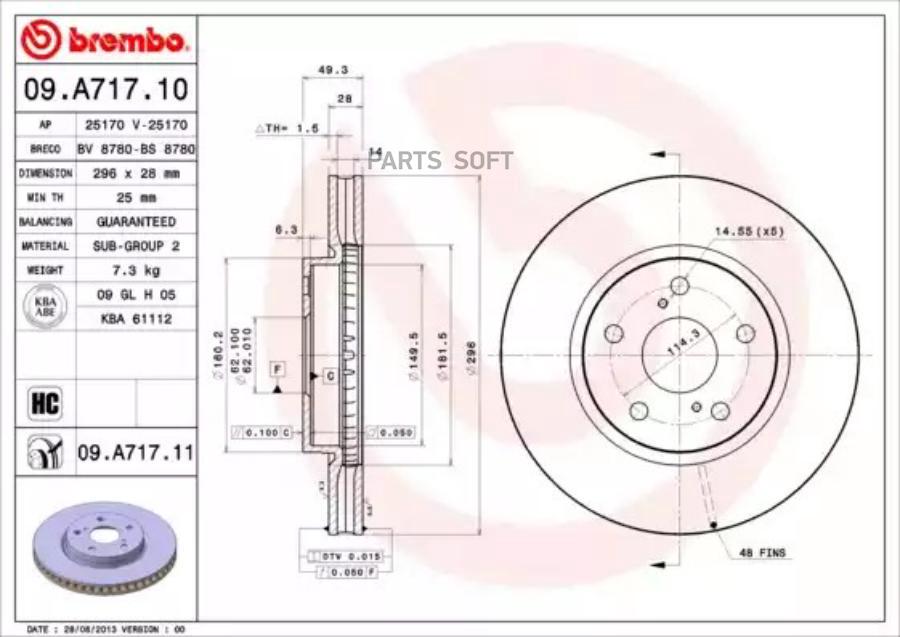 

Тормозной диск brembo комплект 1 шт. 09A71711