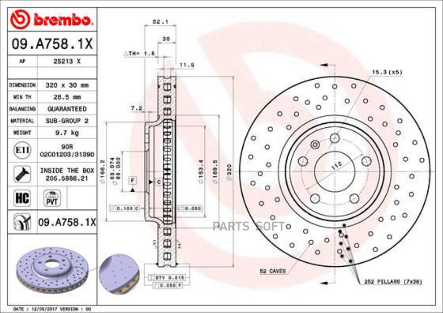 

Тормозной диск brembo 1 шт 09A7581X