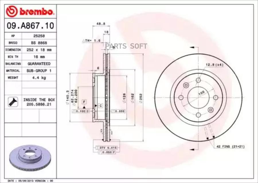 

Тормозной диск brembo комплект 1 шт. 09A86710