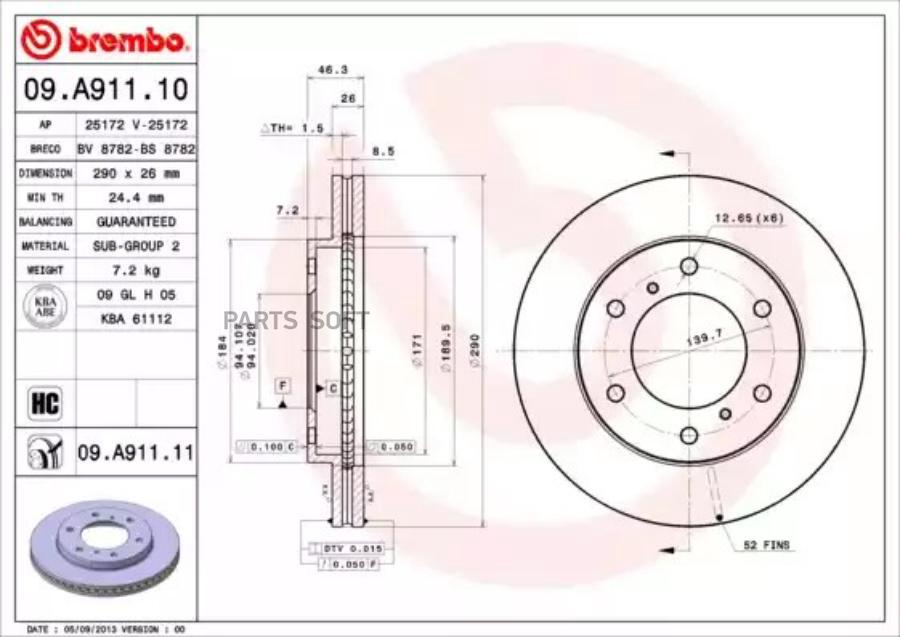 

Тормозной диск brembo комплект 2 шт. 09A91110