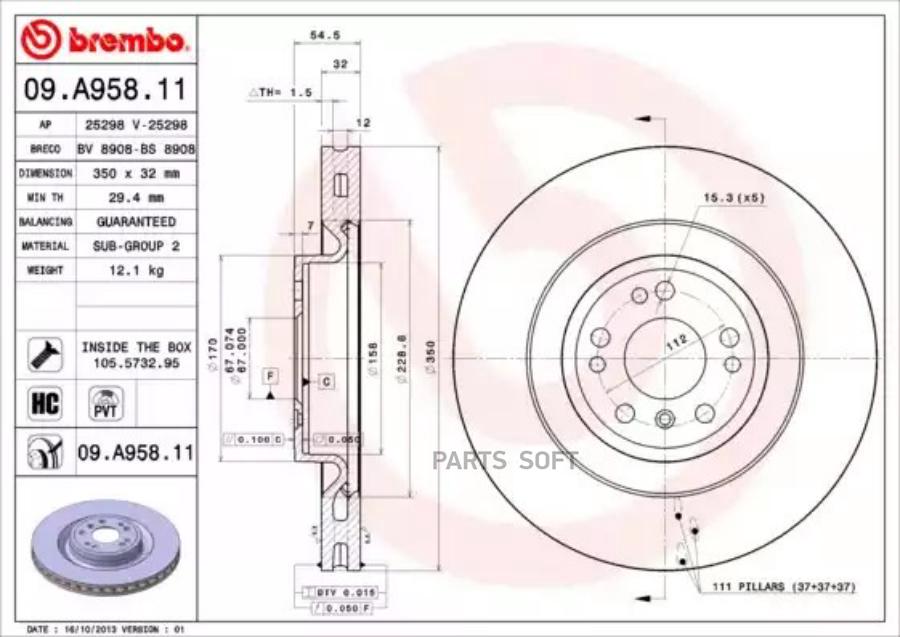 

Тормозной диск brembo комплект 1 шт. 09A95811