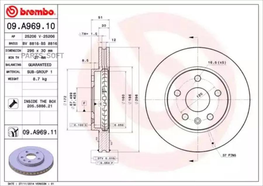 

Тормозной диск brembo комплект 1 шт. 09A96910