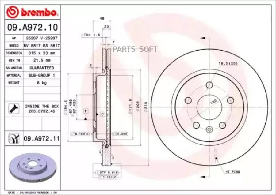 

Тормозной диск brembo комплект 1 шт. 09A97211