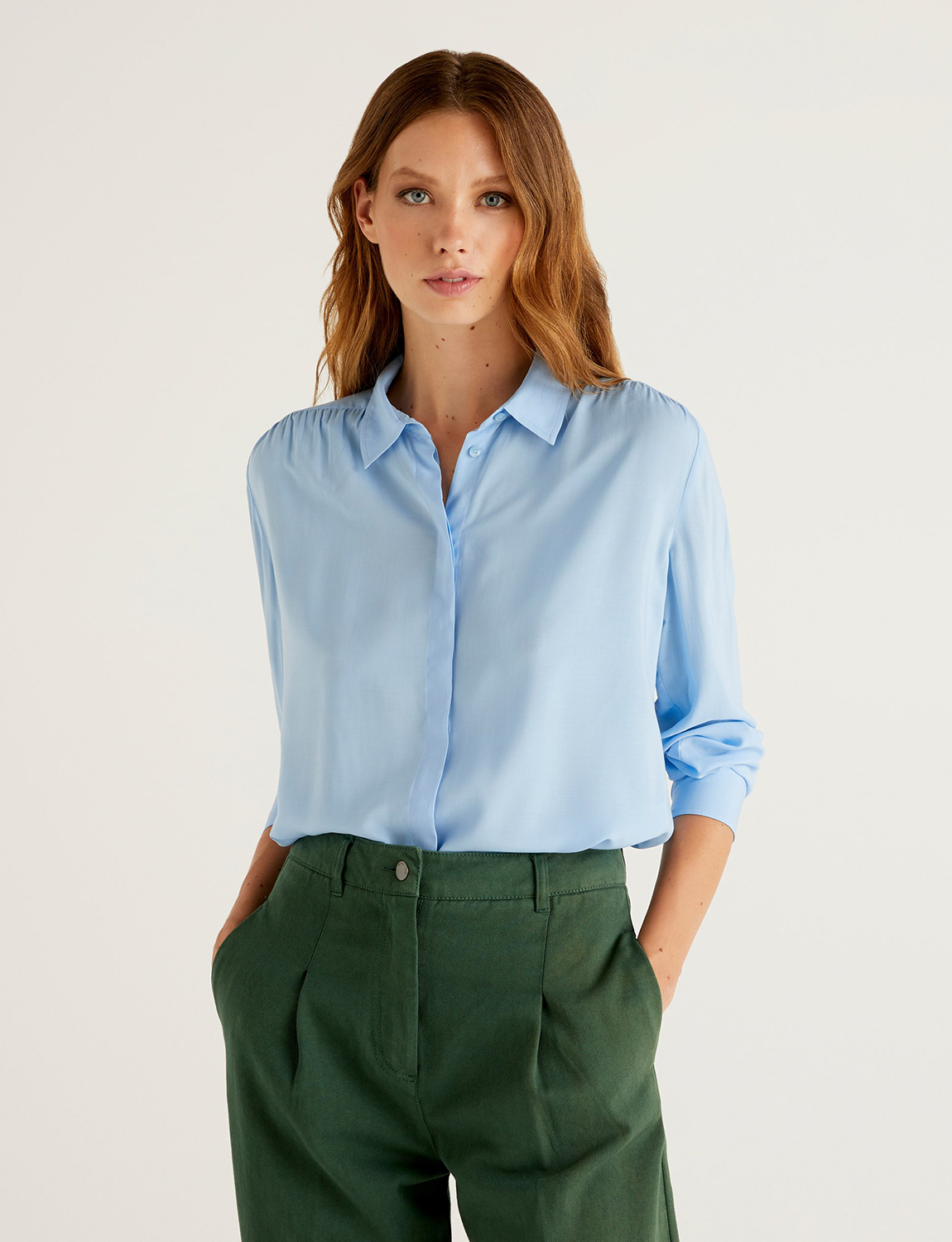 фото Рубашка женская united colors of benetton 21a_5sf05qc15 голубая l