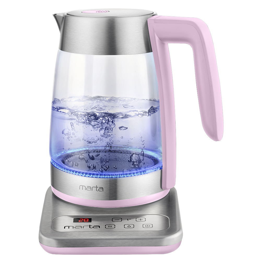 Чайник электрический Marta MT-4555 1.8 л прозрачный, розовый, серебристый
